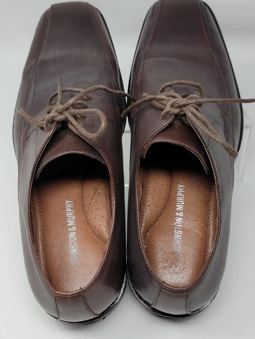 Johnston & Murphy Mens Size 10.5.Dark Brown Leather Derby Square Toe Dress Shoes